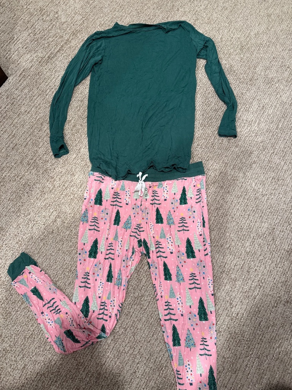 Little sleepy pajamas trees pants with solid green top adult small